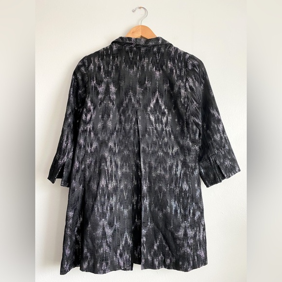 EILEEN FISHER Black Jacquard Open Front Long Blazer Jacket Coat Silver Artisan S - Picture 7 of 12